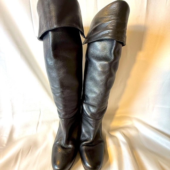 Black Leather Wedge Boots - Picture 8 of 11